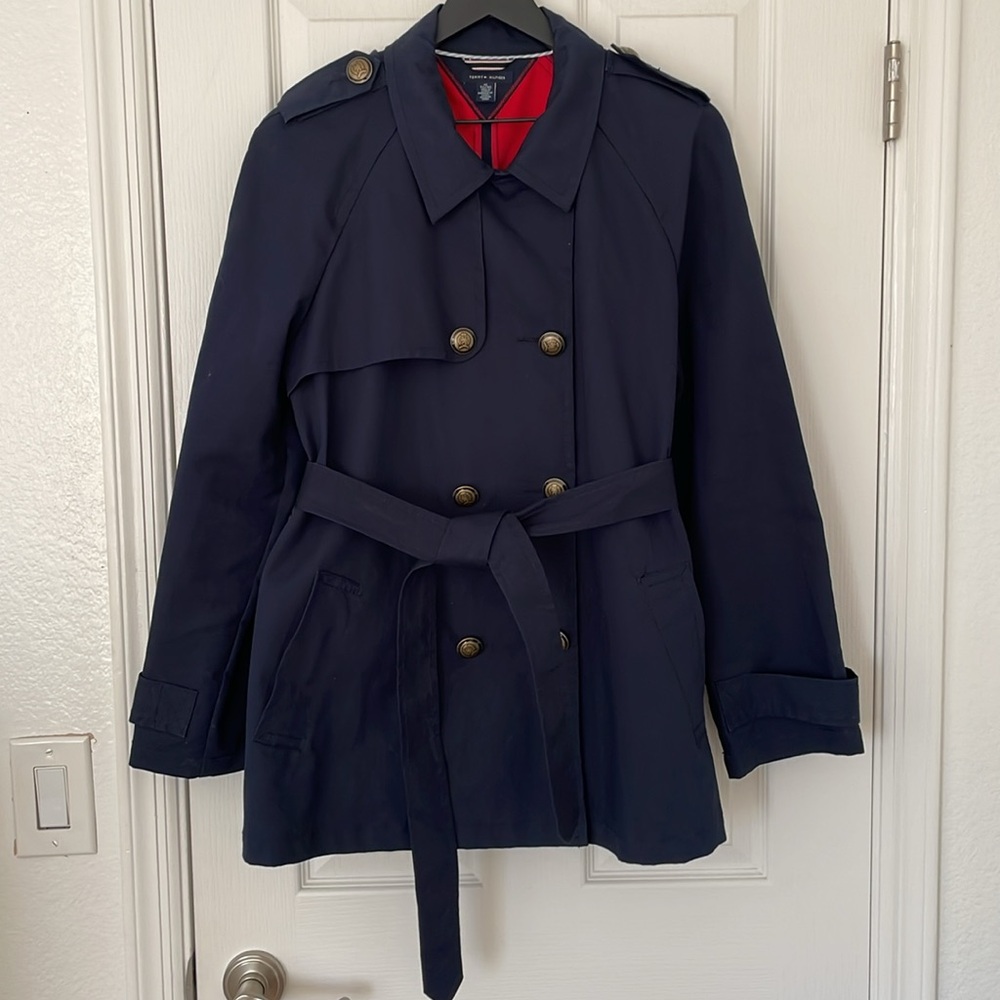Navy blue trench coat